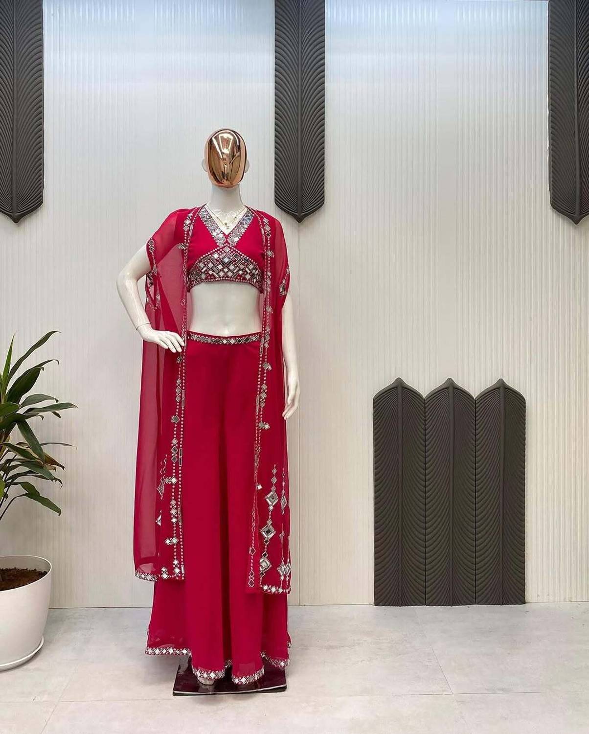 Starly Pink Solid Stitched Lehenga & Crop Top - Image 3