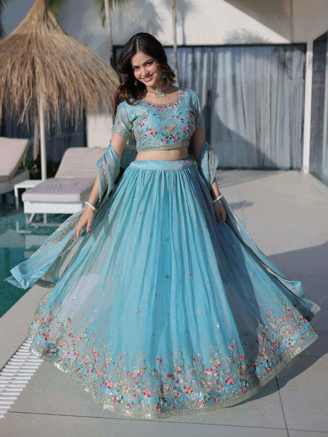 Image of Kedar Fab Embroidered Semi Stitched Lehenga Choli