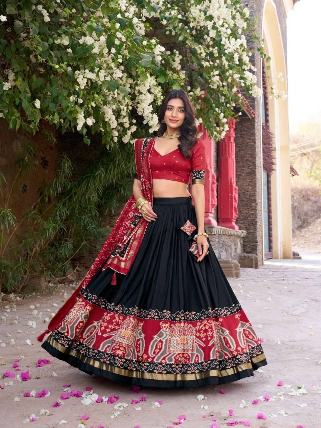 DHARMVIJ Black Semi Stitched Lehenga Choli - Image 1