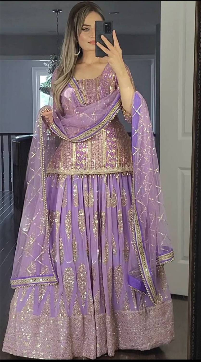 ADOLTEXTILE Embroidered Stitched Lehenga & Crop Top