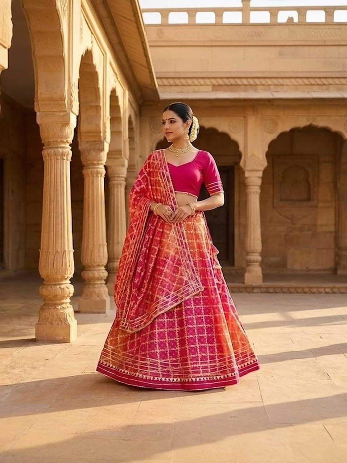 Image of VASANT Bandhani Semi Stitched Lehenga Choli