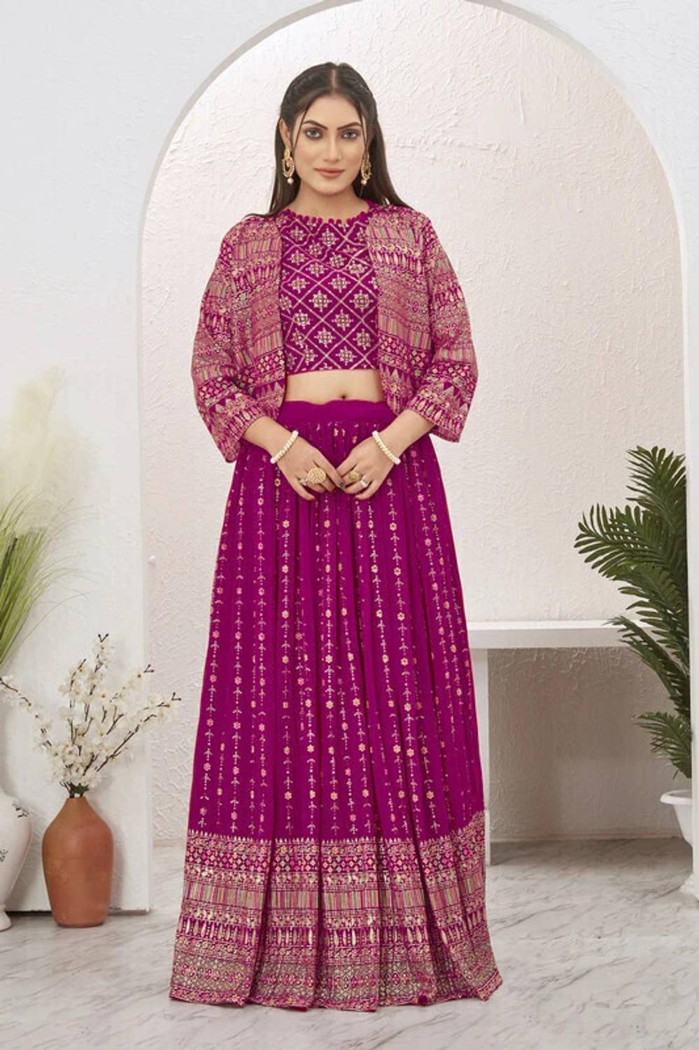 chansi Trendz Self Design Stitched Lehenga with Jacket