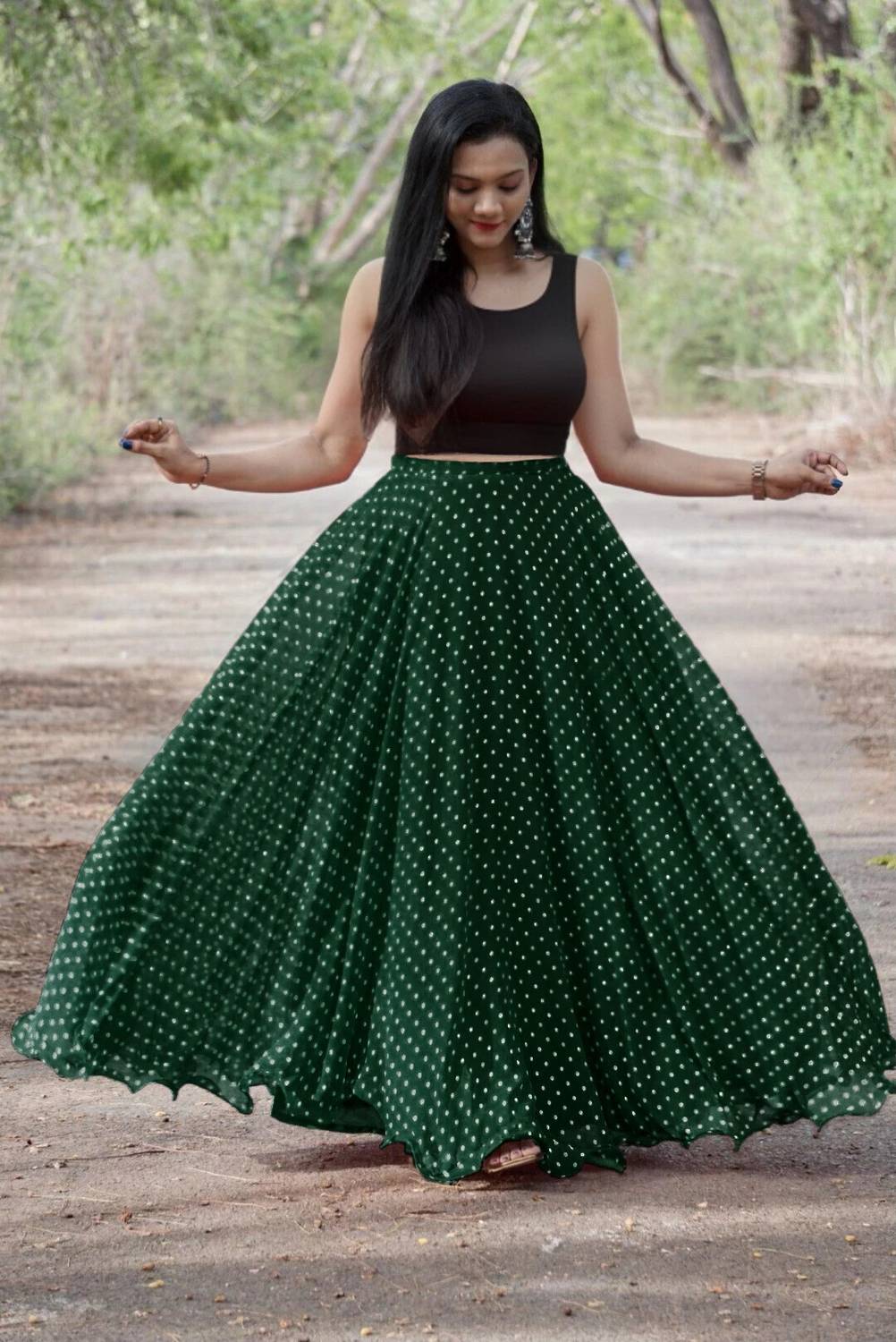 3Buddy Fashion Polka Print Stitched Lehenga & Crop Top