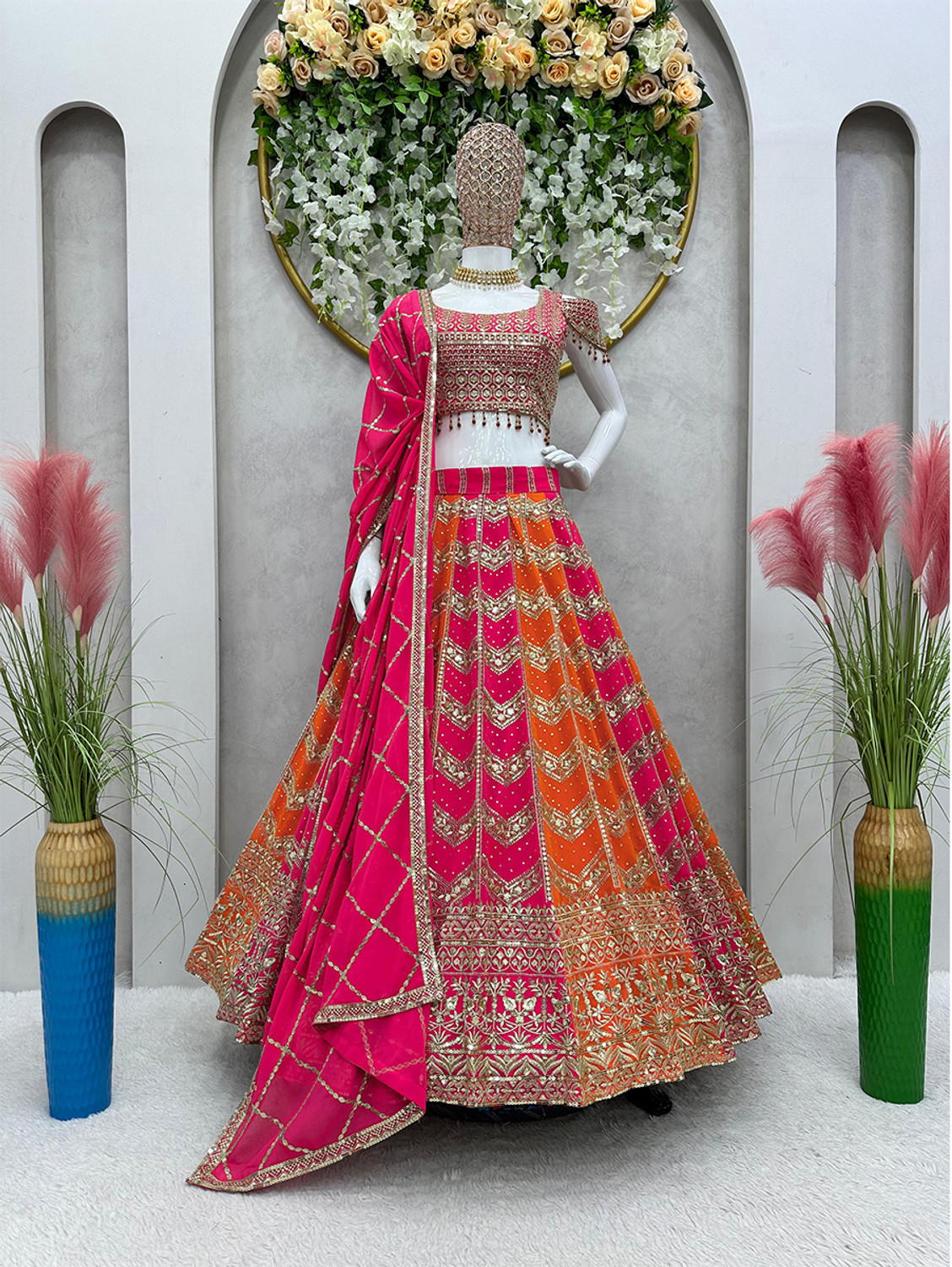 Image of HRMFAB Self Design Semi Stitched Lehenga Choli