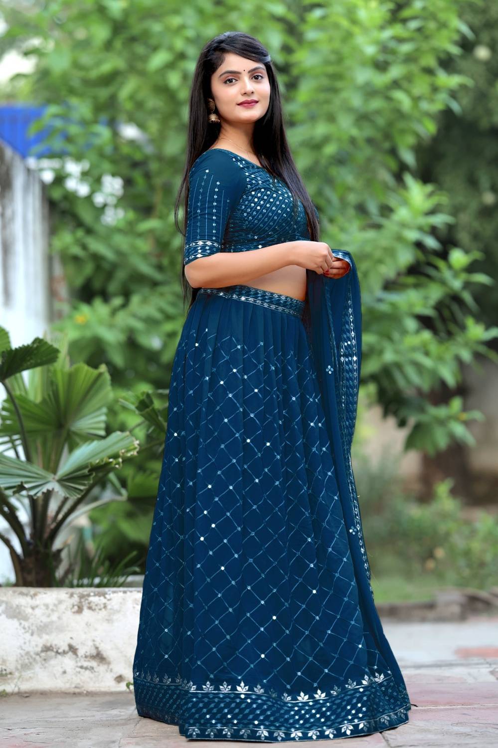 credebs Embroidered Semi Stitched Lehenga Choli Blue - Image 5
