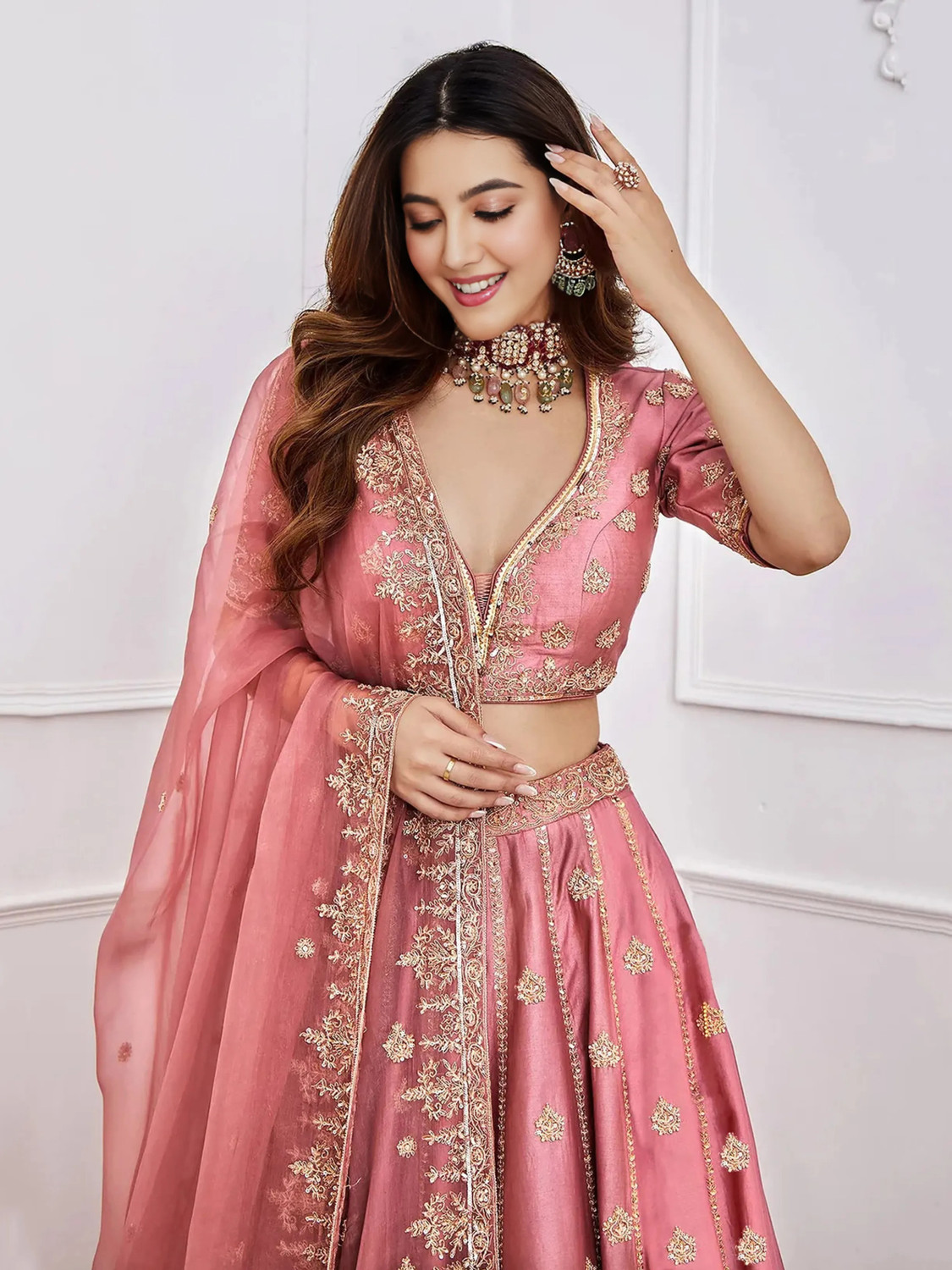 Image of Trivety Embroidered Semi Stitched Lehenga & Crop Top