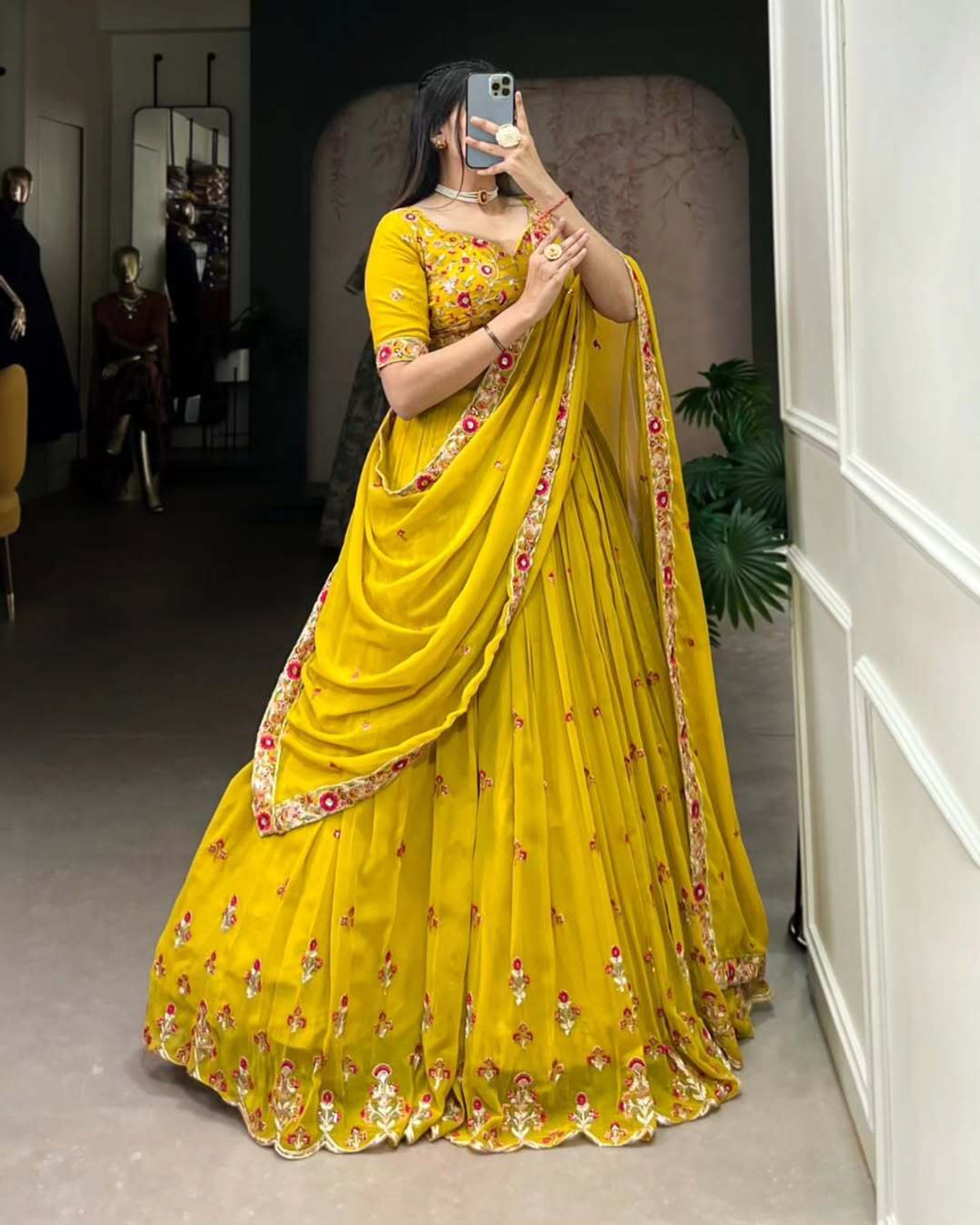 Image of MITRABIZ Embroidered Semi Stitched Lehenga Choli