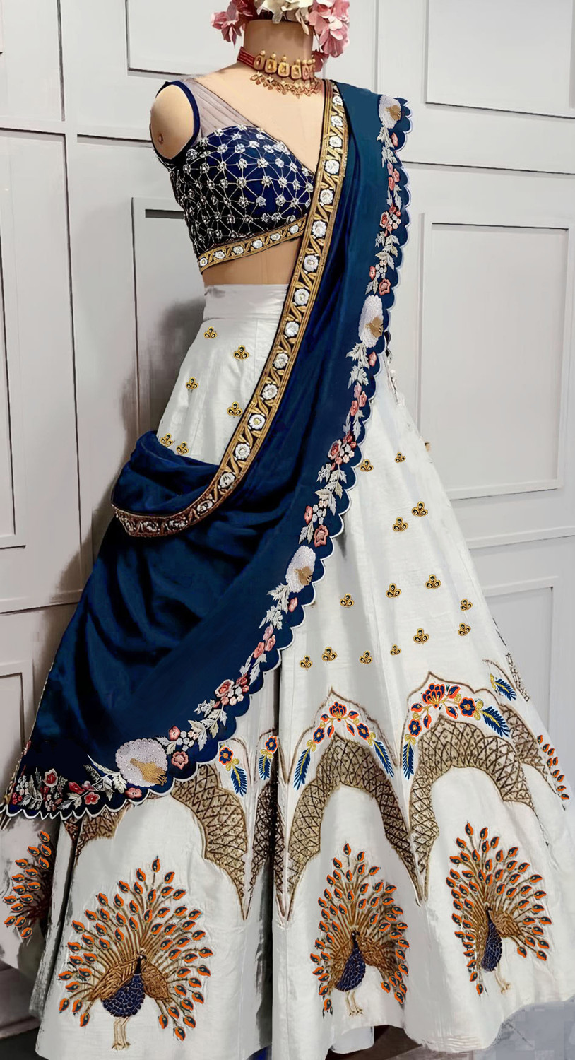 Image of HOUSE OF COMMON Embroidered Semi Stitched Lehenga Choli (White)