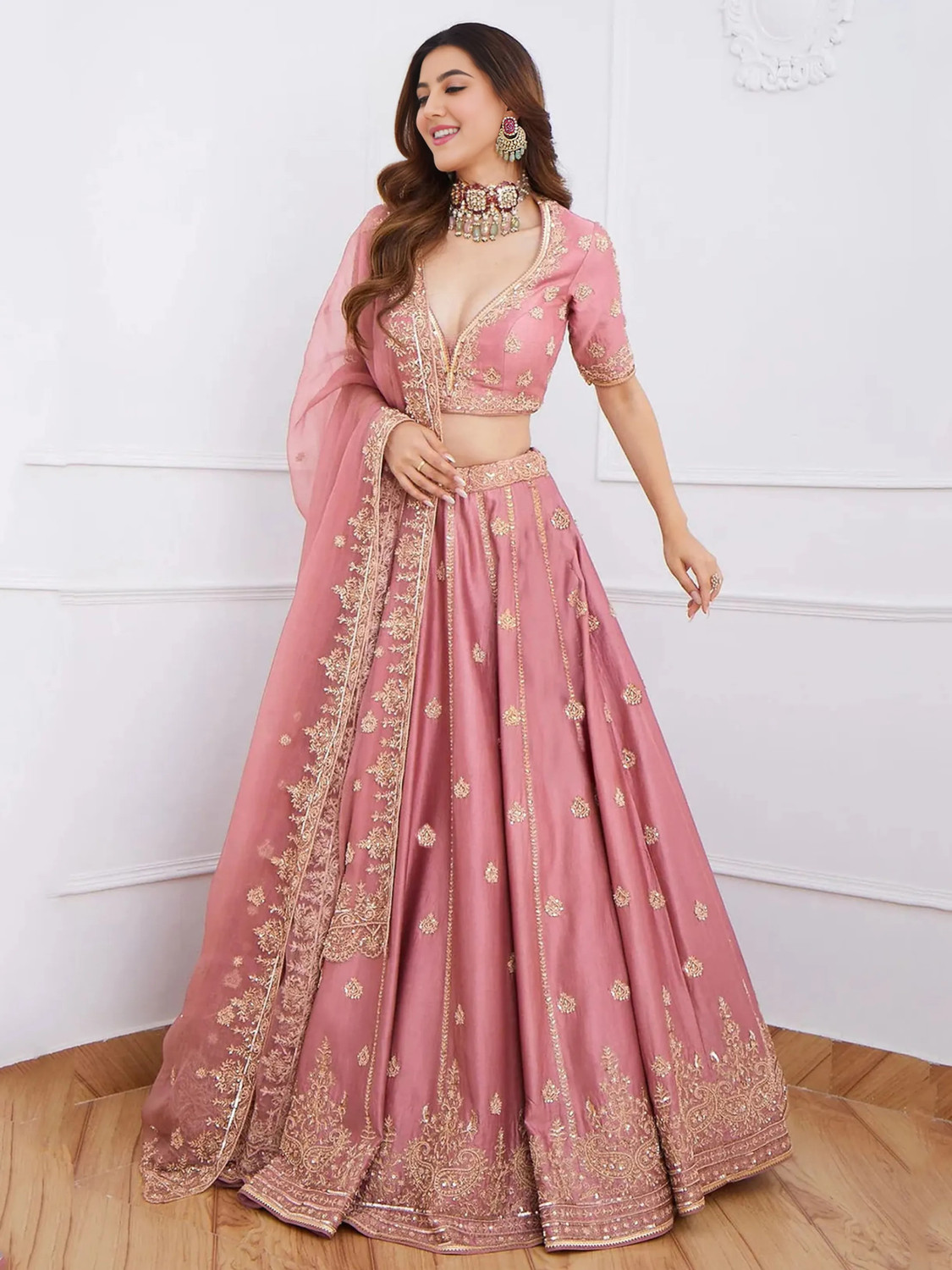 Image of Trivety Embroidered Semi Stitched Lehenga & Crop Top