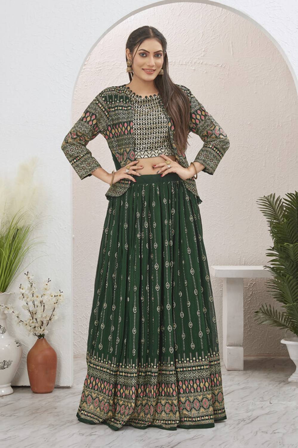 chansi Trendz Printed Stitched Lehenga with Jacket
