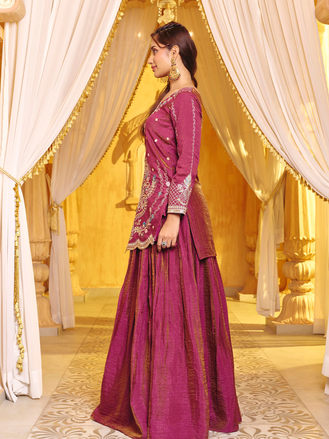 Image of Madhuram Solid, Embroidered Stitched Lehenga & Kurta