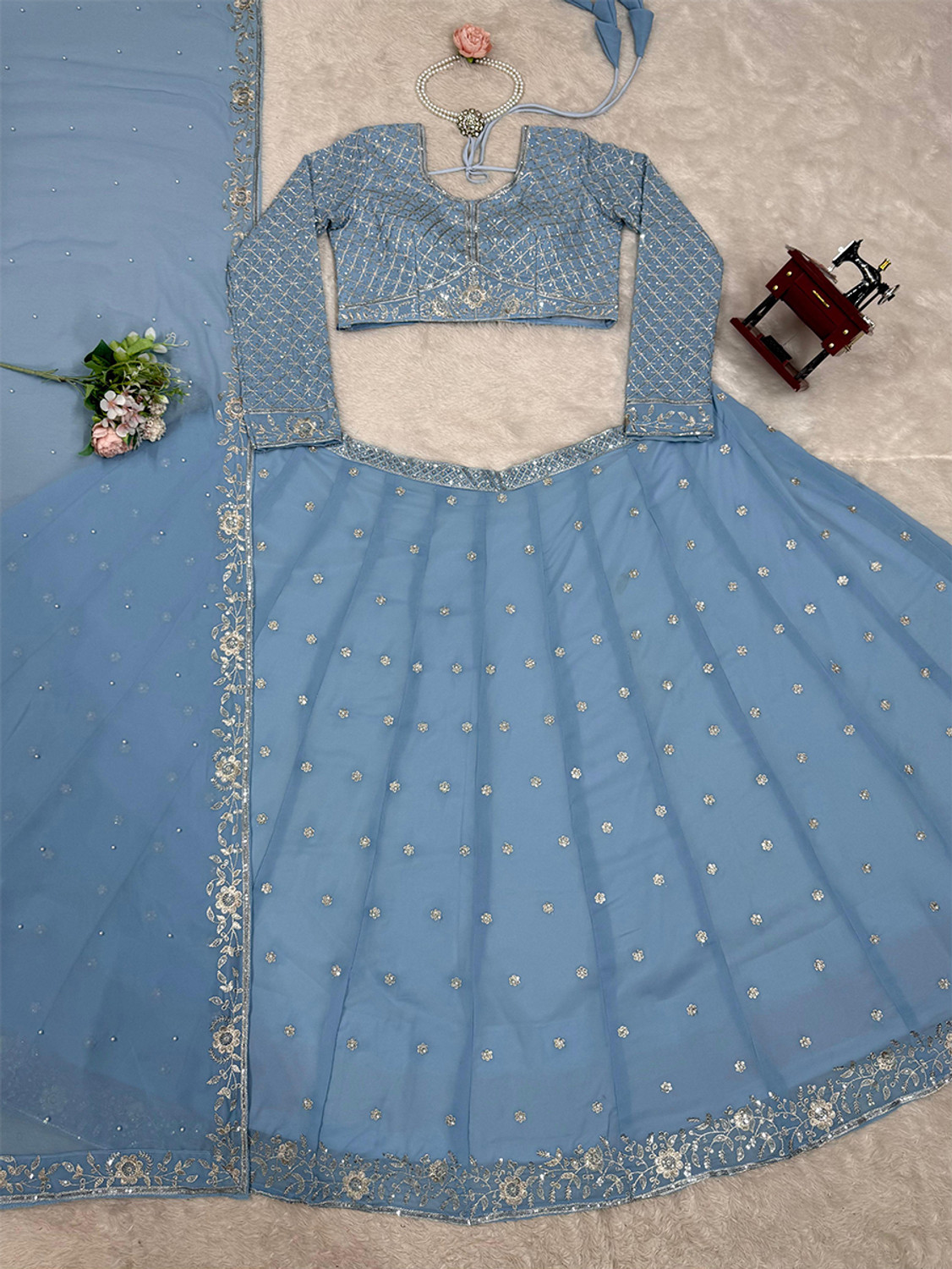 Image of IYALAFAB Embroidered Semi Stitched Lehenga with Jacket