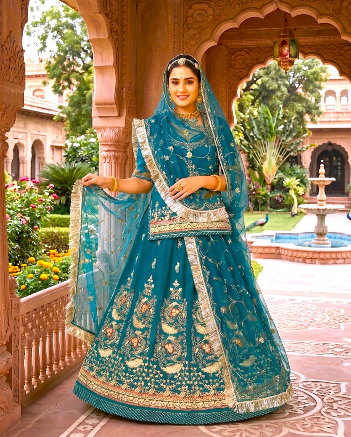 Image of GHOOMAR Embroidered Semi Stitched Rajputi Poshak