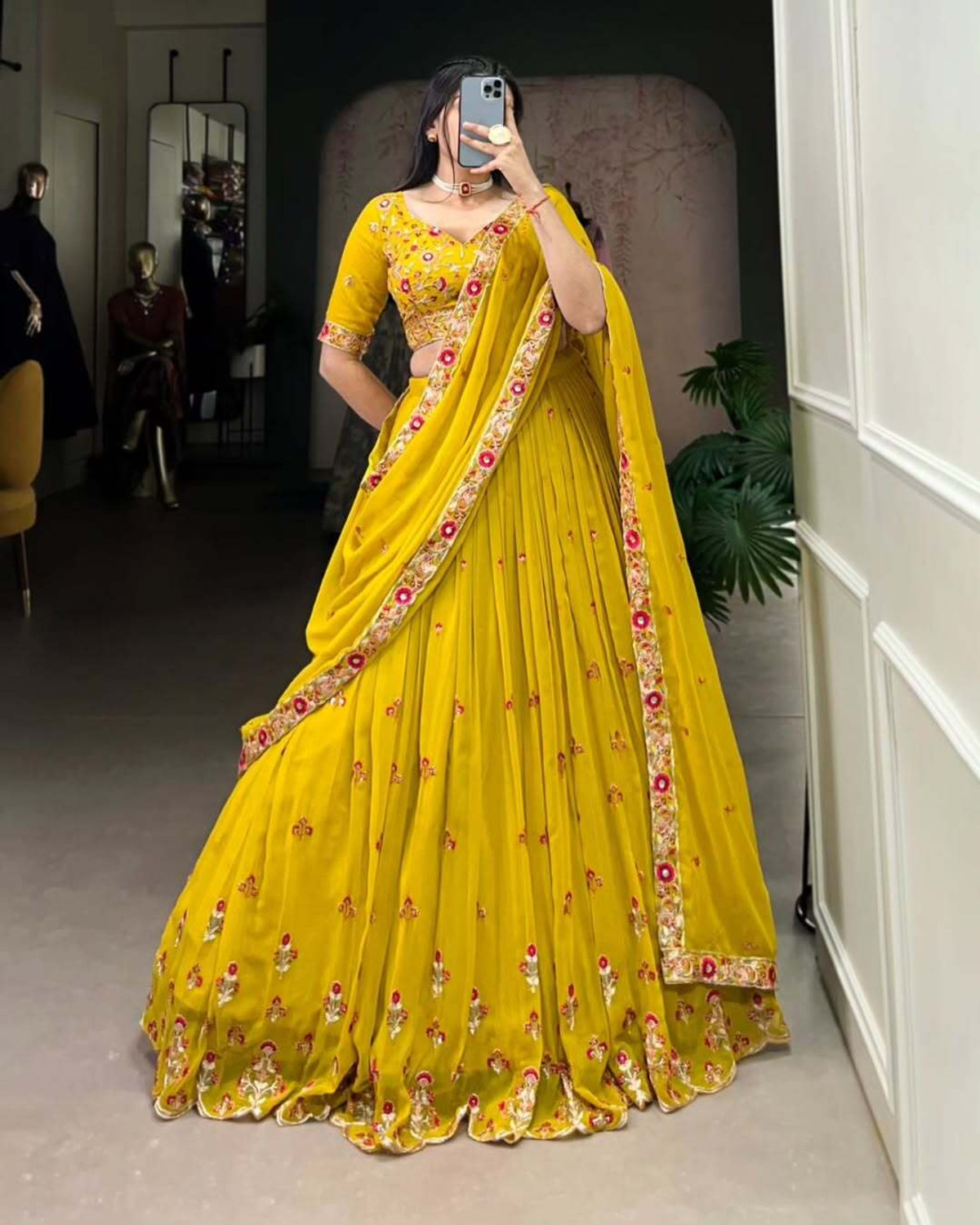 Image of MITRABIZ Embroidered Semi Stitched Lehenga Choli