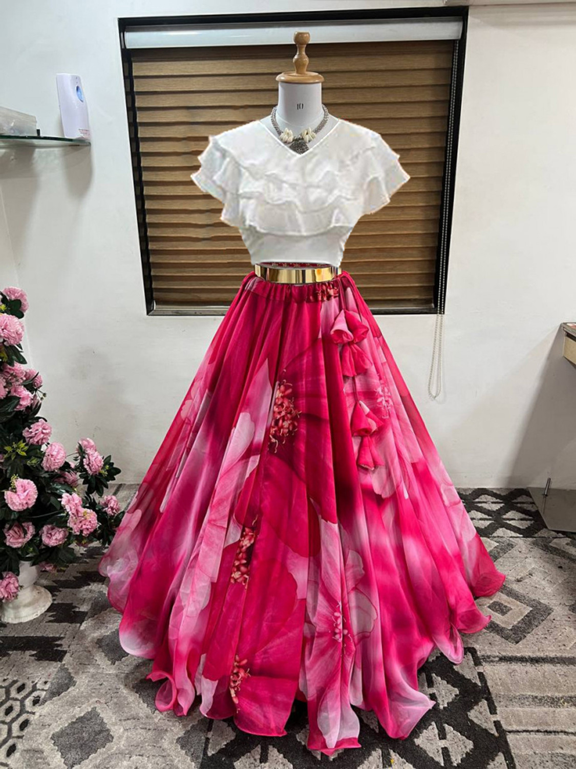 Image of PuriMaa Digital Print Stitched Lehenga & Crop Top
