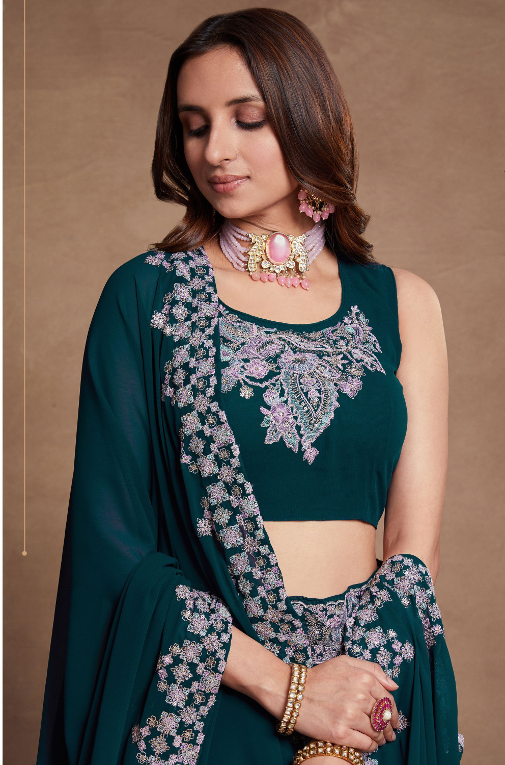 Image of Neel Art Embroidered Semi Stitched Lehenga Choli