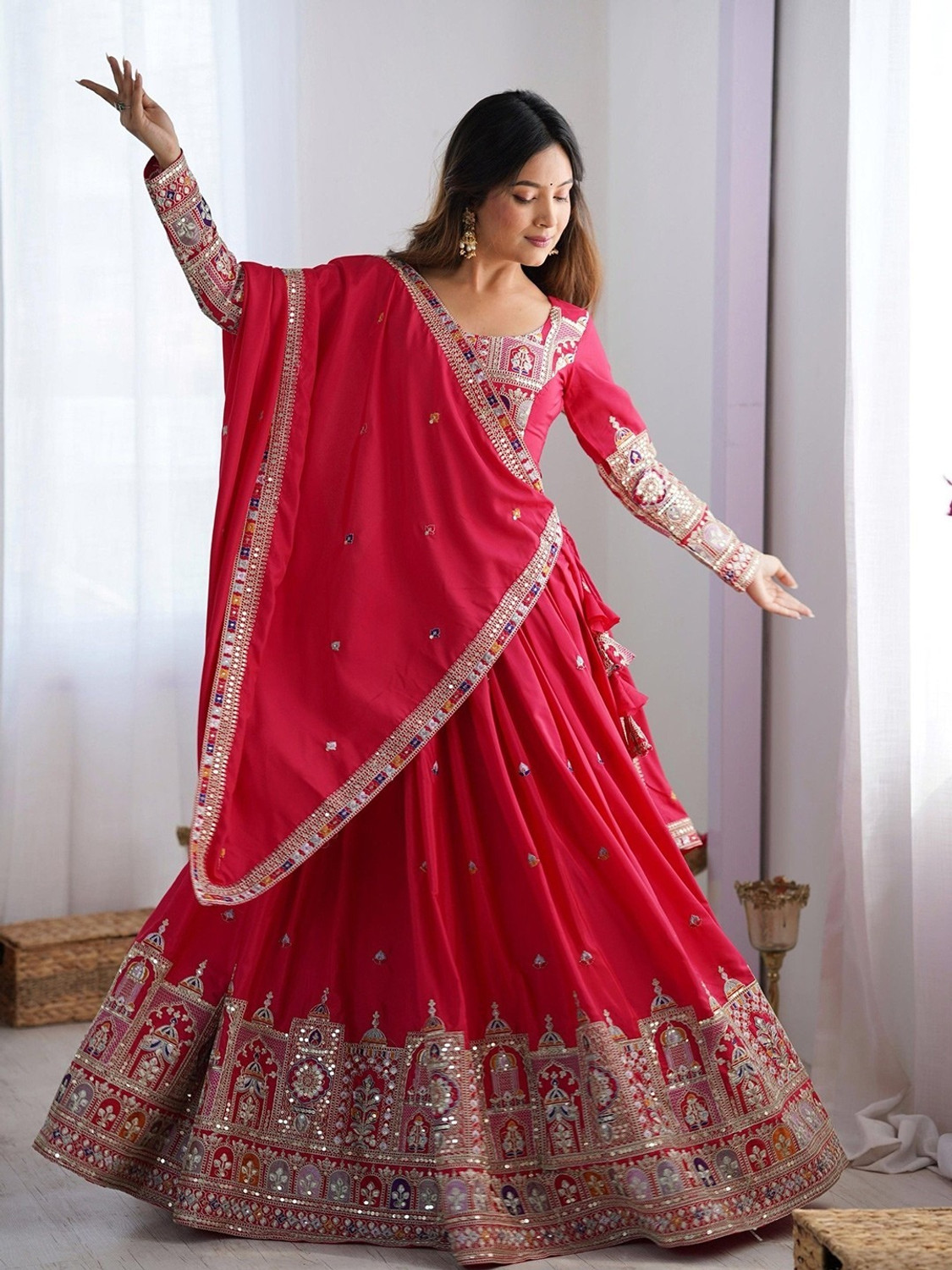 Image of Udbhav Export Embroidered Semi Stitched Lehenga Choli