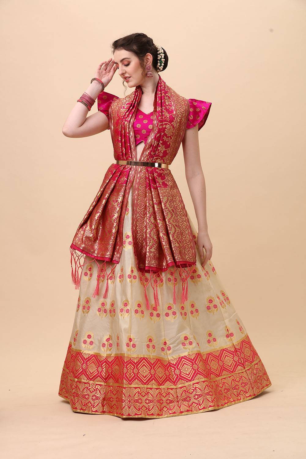 agnety Floral Print Semi Stitched Lehenga Choli