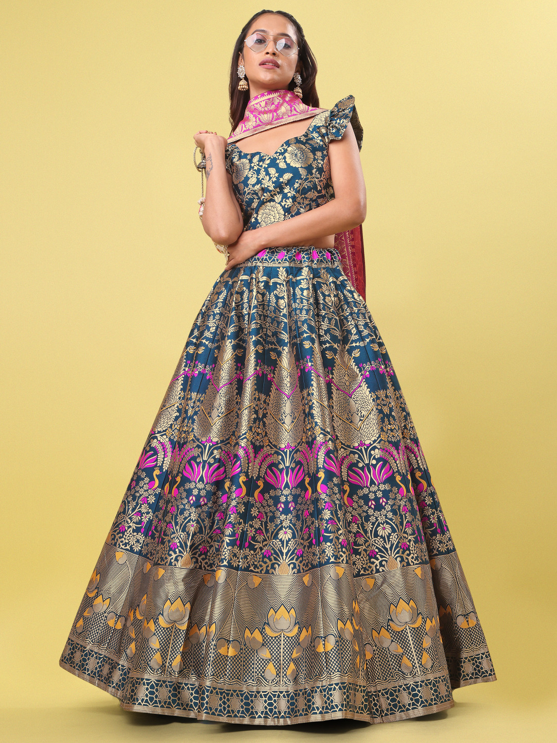 Image of PURVAJA Floral Print Semi Stitched Lehenga Choli