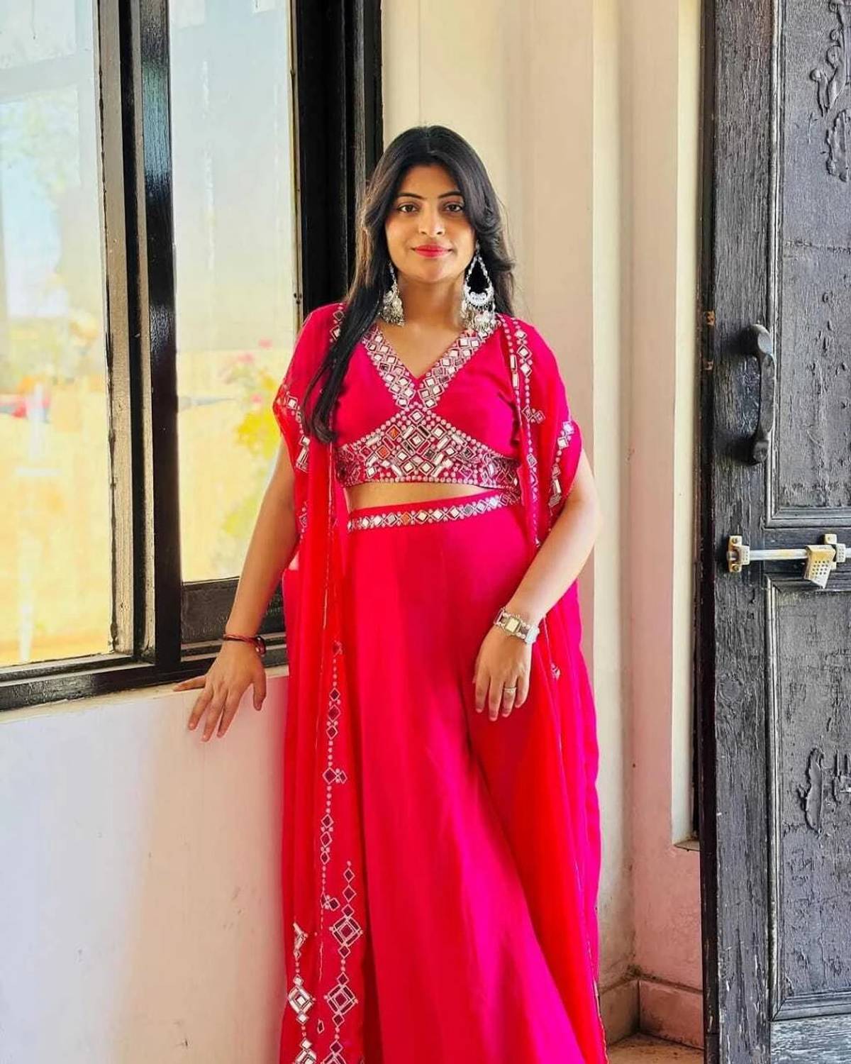 Starly Pink Solid Stitched Lehenga & Crop Top - Image 2