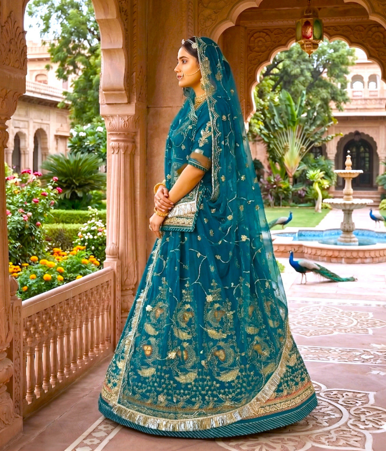 Image of GHOOMAR Embroidered Semi Stitched Rajputi Poshak