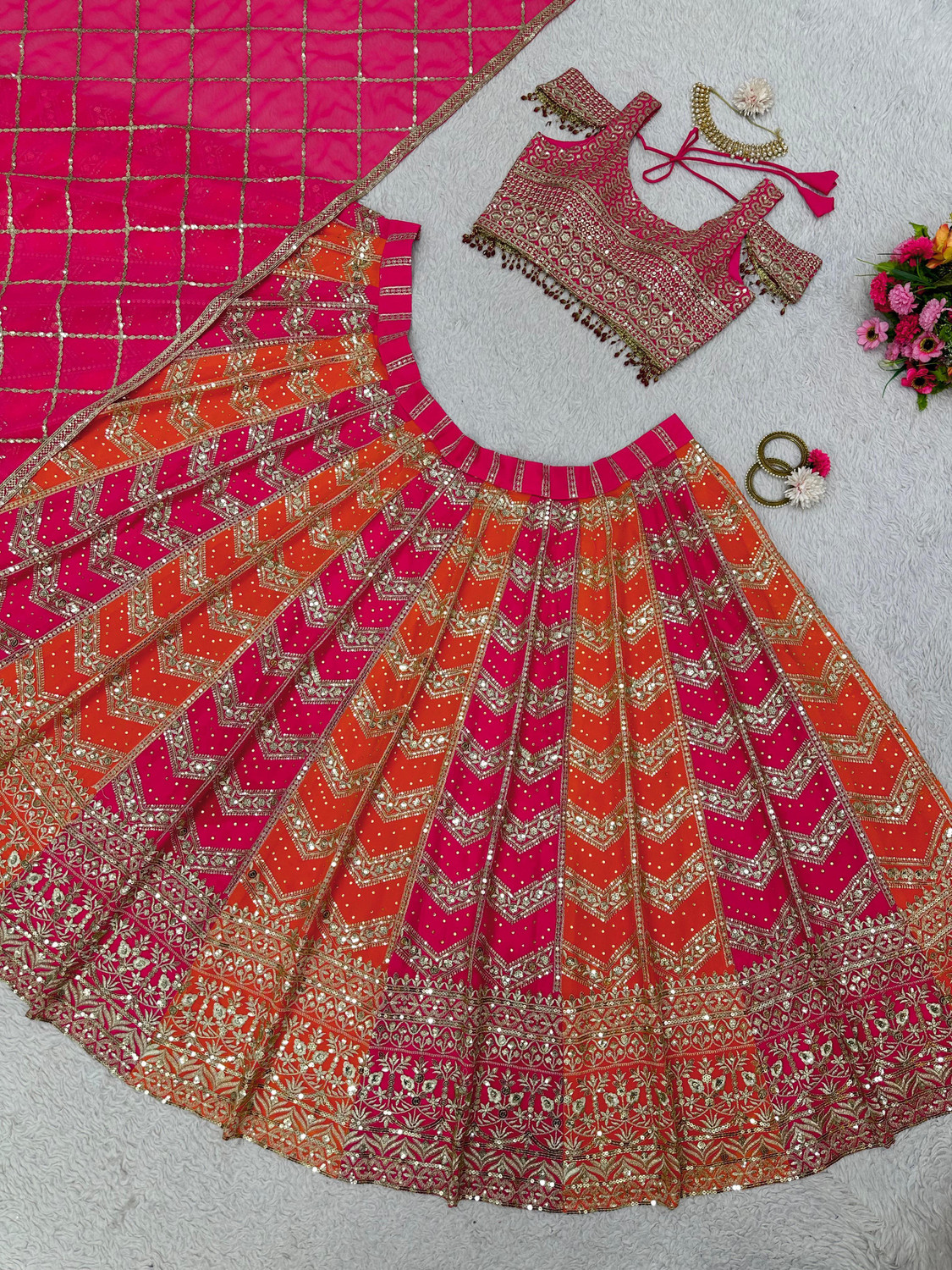 Image of HRMFAB Self Design Semi Stitched Lehenga Choli