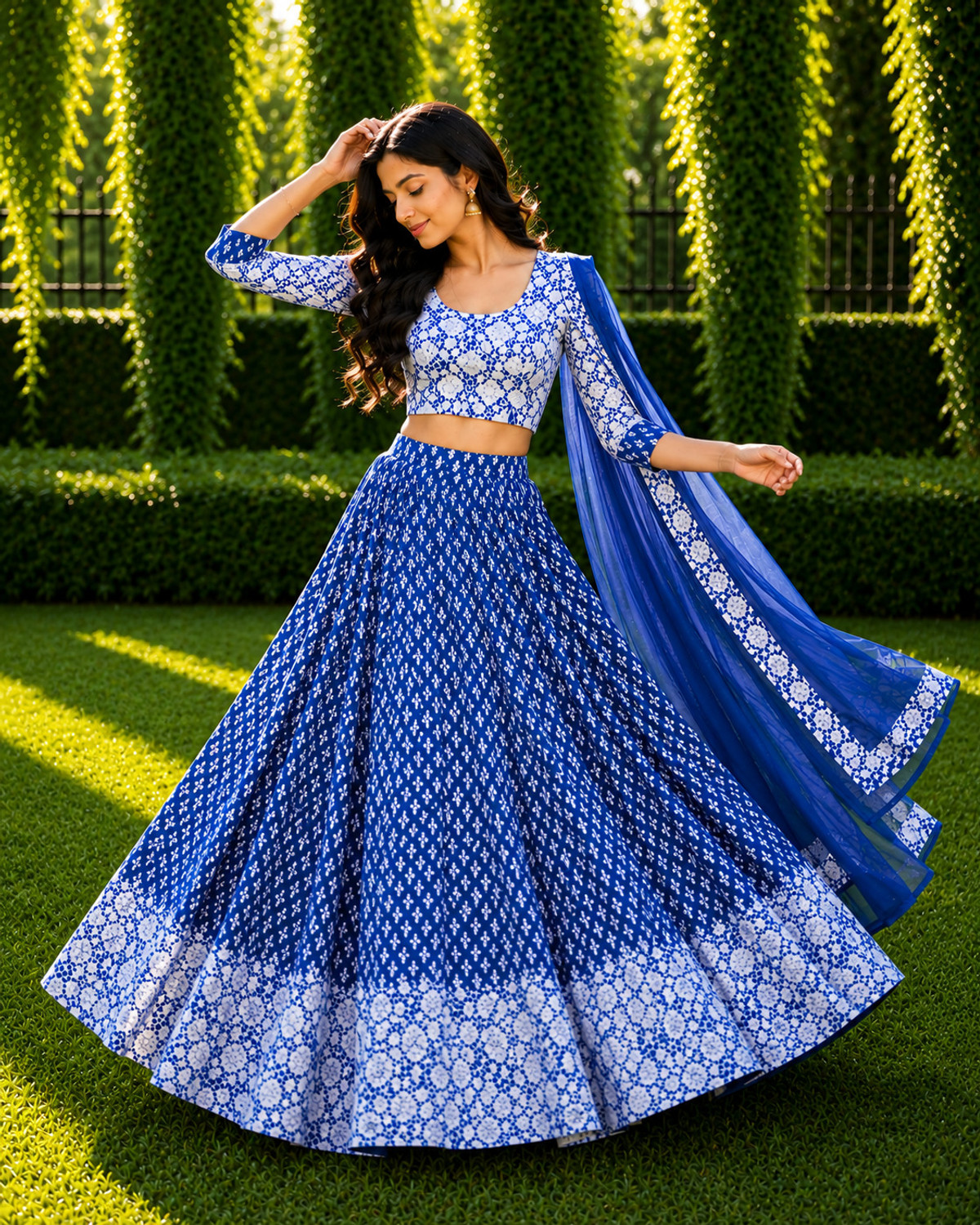 Image of Braj raj vastralaya Printed Semi Stitched Lehenga & Crop Top