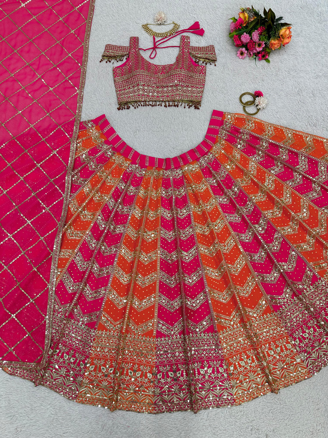 Image of HRMFAB Self Design Semi Stitched Lehenga Choli