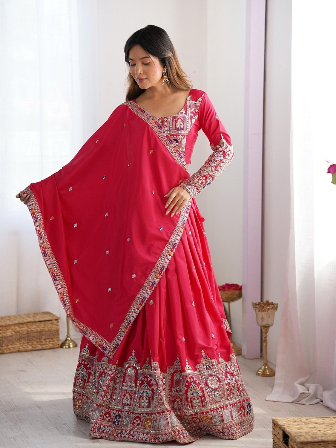 Image of Udbhav Export Embroidered Semi Stitched Lehenga Choli