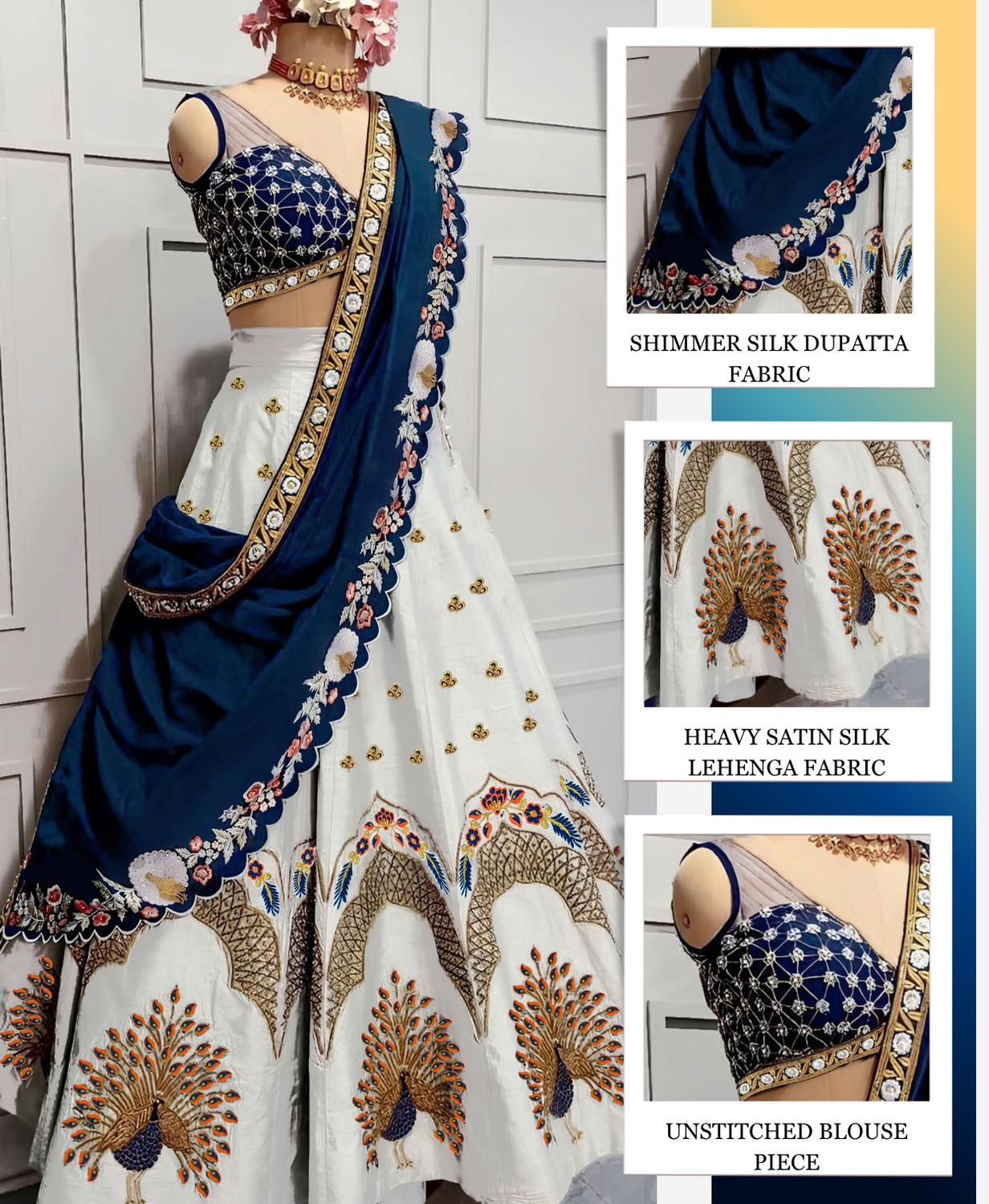 Image of HOUSE OF COMMON Embroidered Semi Stitched Lehenga Choli (White)