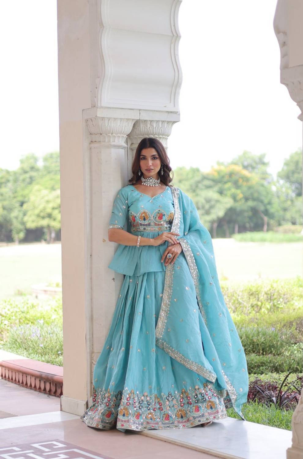 livewear Embroidered Blue Lehenga & Crop Top - Image 1