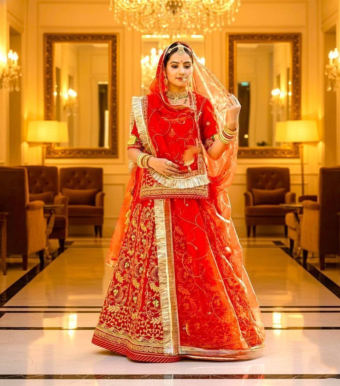 Bhawani Collection Embroidered Semi Stitched Rajputi Poshak