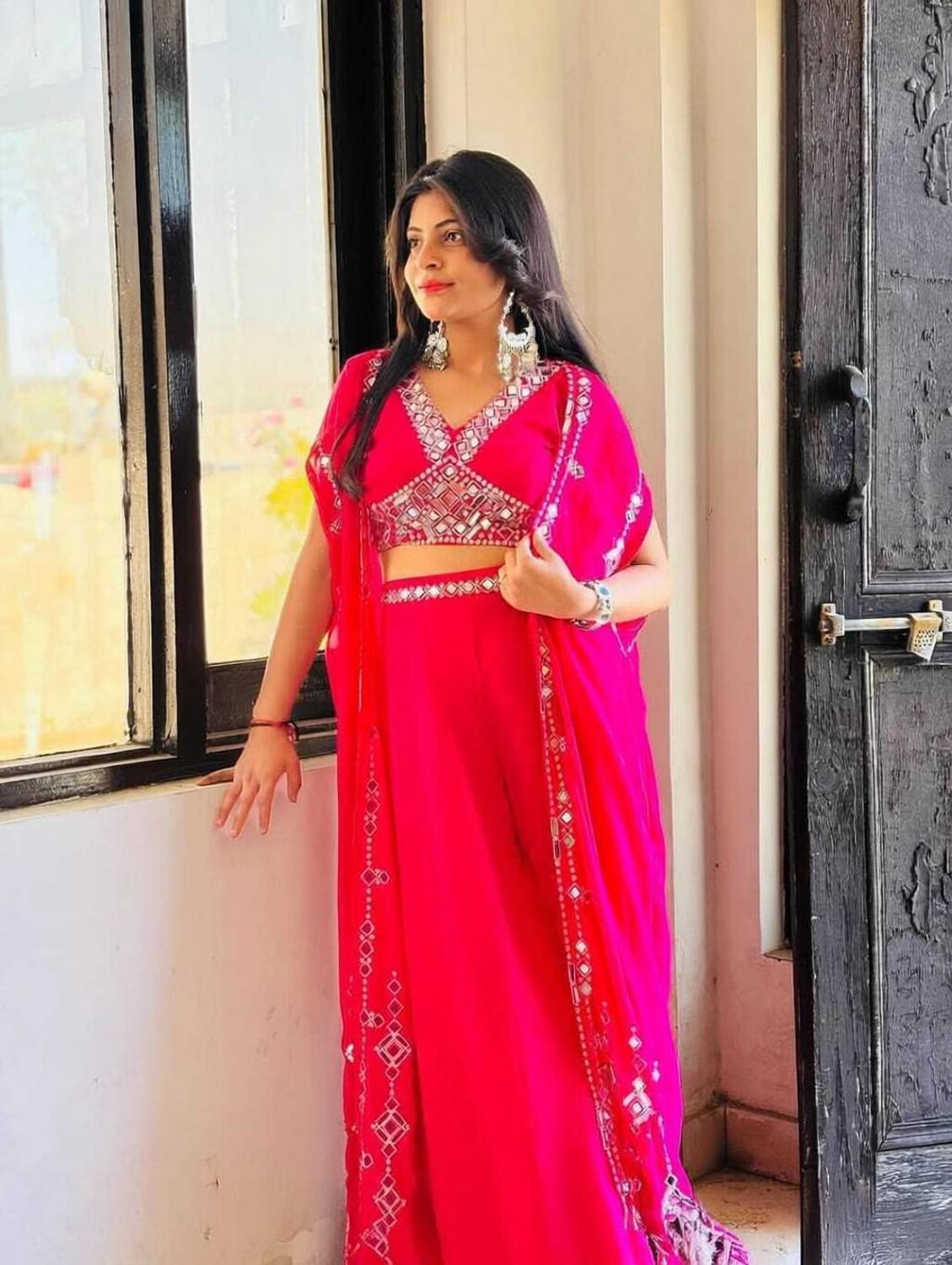 Starly Pink Solid Stitched Lehenga & Crop Top - Image 1