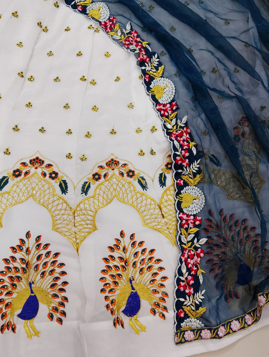 Image of HOUSE OF COMMON Embroidered Semi Stitched Lehenga Choli (White)