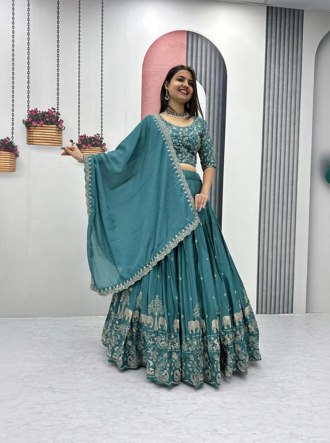 supreetha Embroidered Semi Stitched Lehenga Choli
