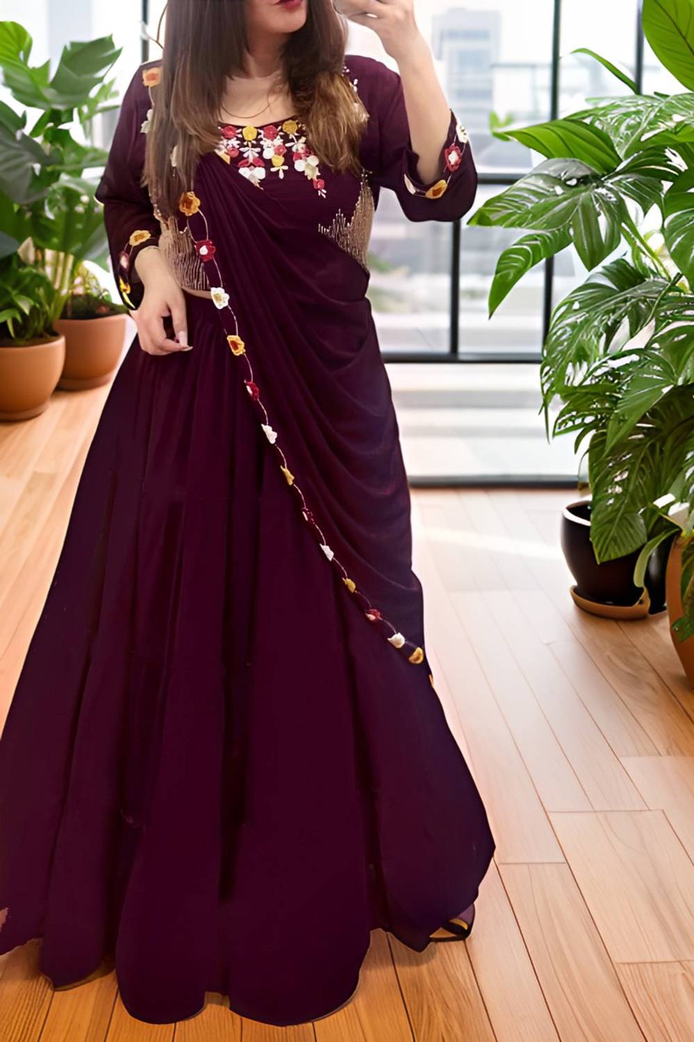 BALAJI TEXTILES Embroidered Semi Stitched Lehenga & Crop Top