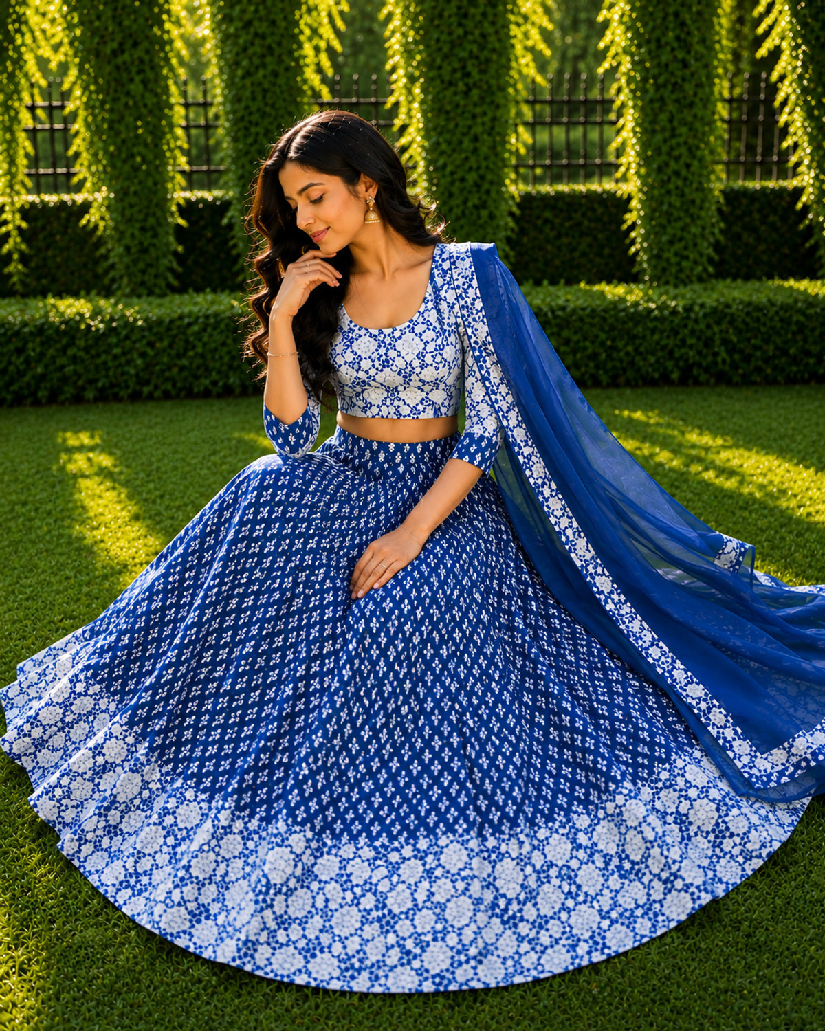 Image of Braj raj vastralaya Printed Semi Stitched Lehenga & Crop Top