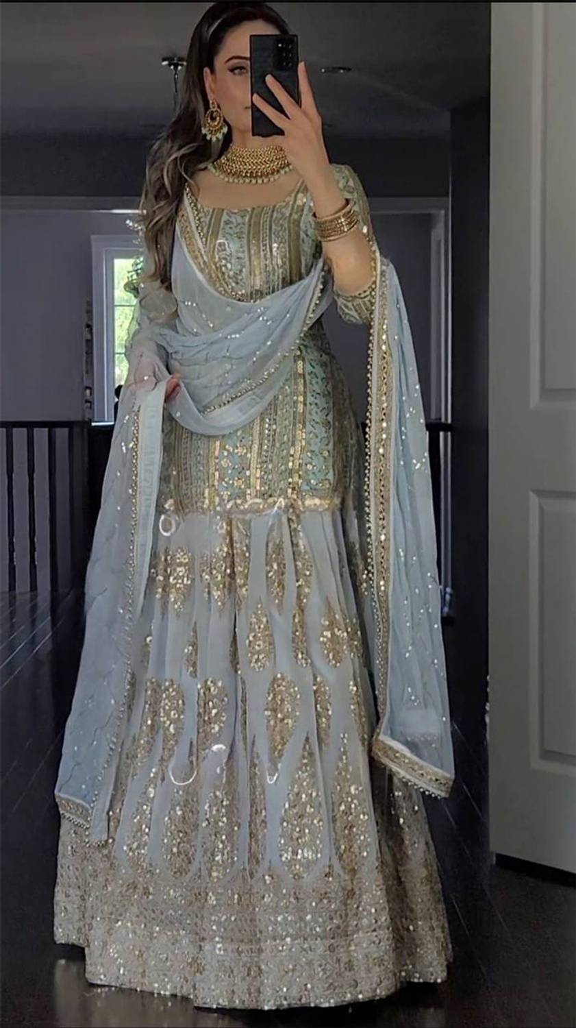 ADOLTEXTILE Embroidered Stitched Lehenga & Crop Top