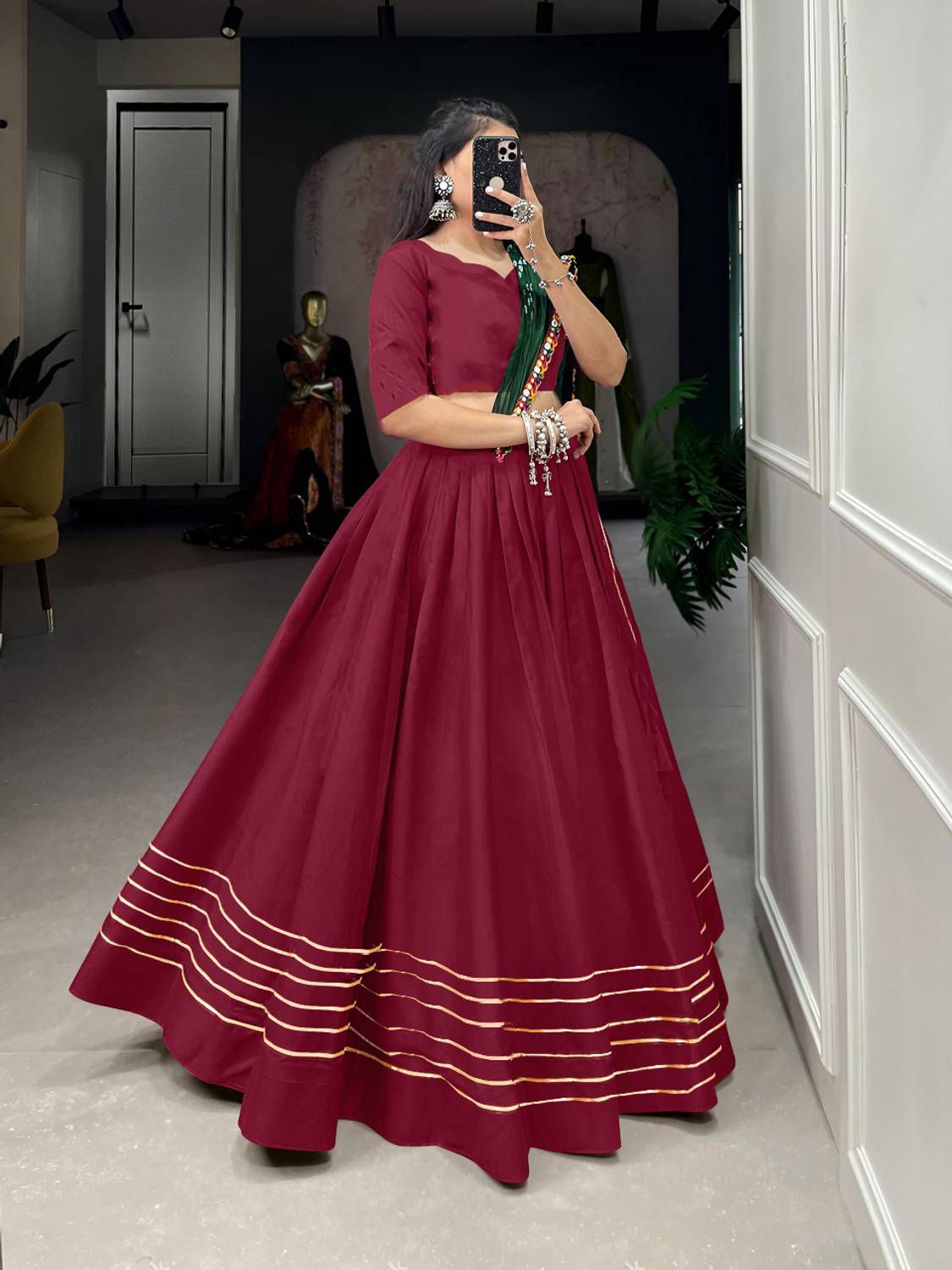 sarathybiz Semi Stitched Lehenga Choli Red - Image 1