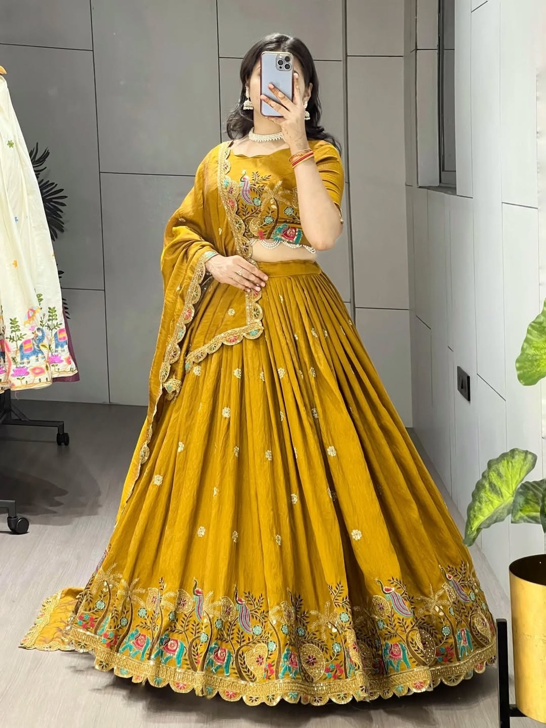 Image of FOOGFAB Embroidered, Embellished Semi Stitched Lehenga Choli