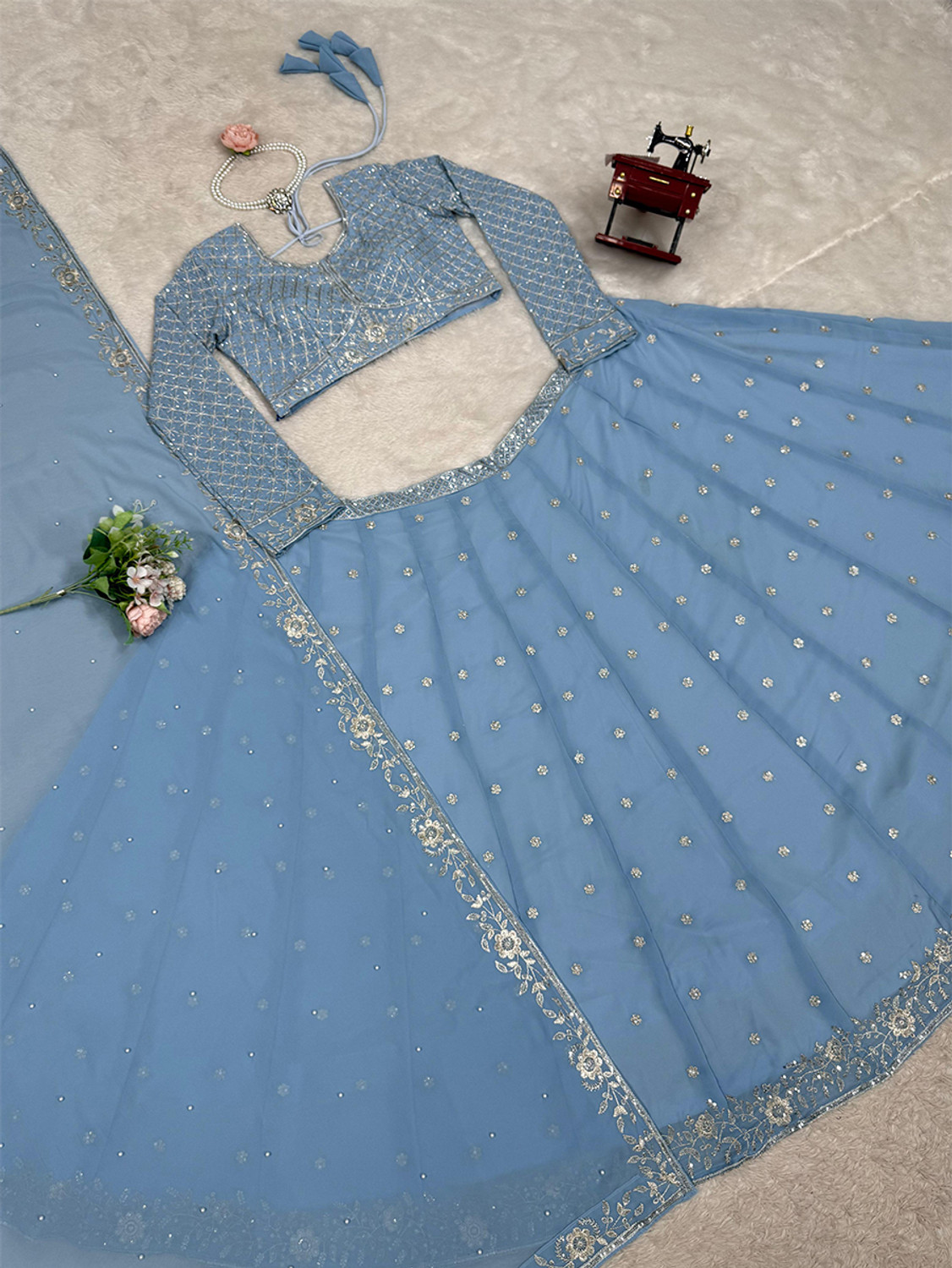 Image of IYALAFAB Embroidered Semi Stitched Lehenga with Jacket