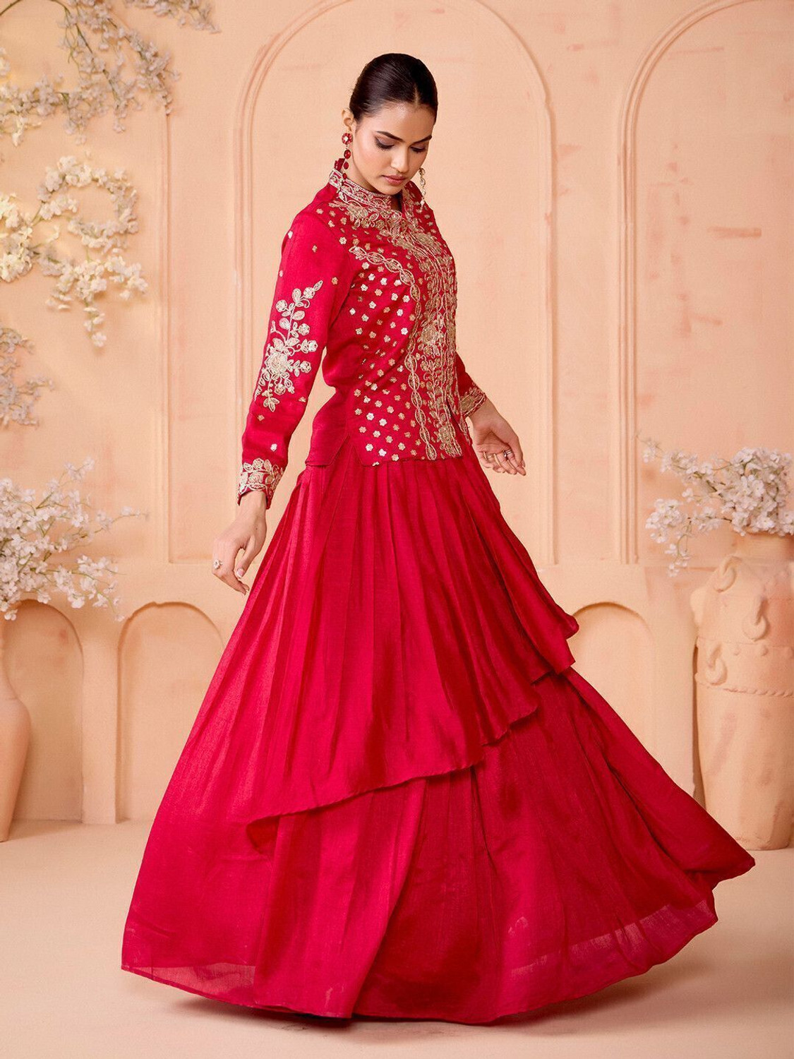 Image of Madhuram Embroidered Stitched Lehenga with Jacket