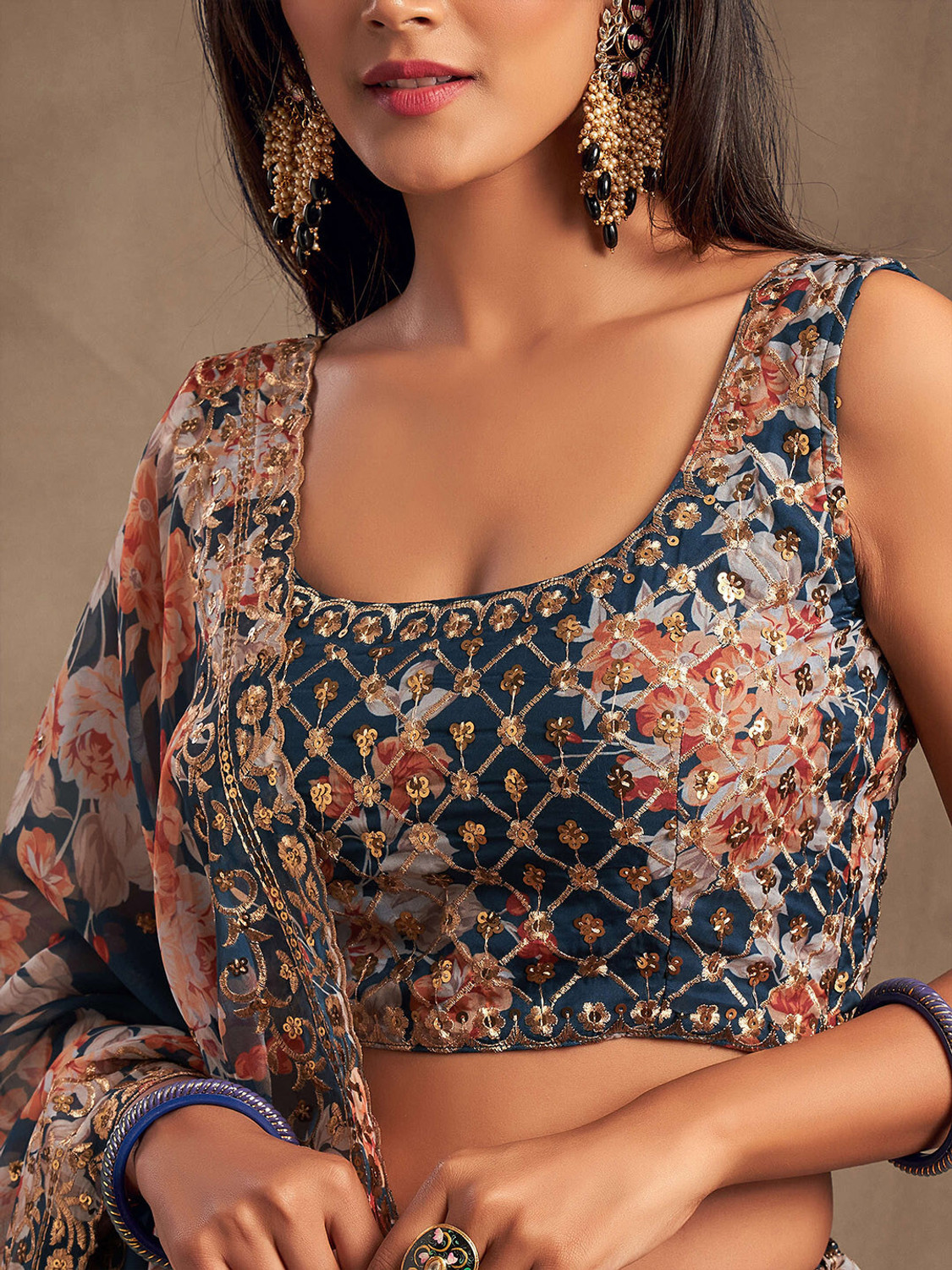 Image of ANADI Digital Print Semi Stitched Lehenga & Crop Top