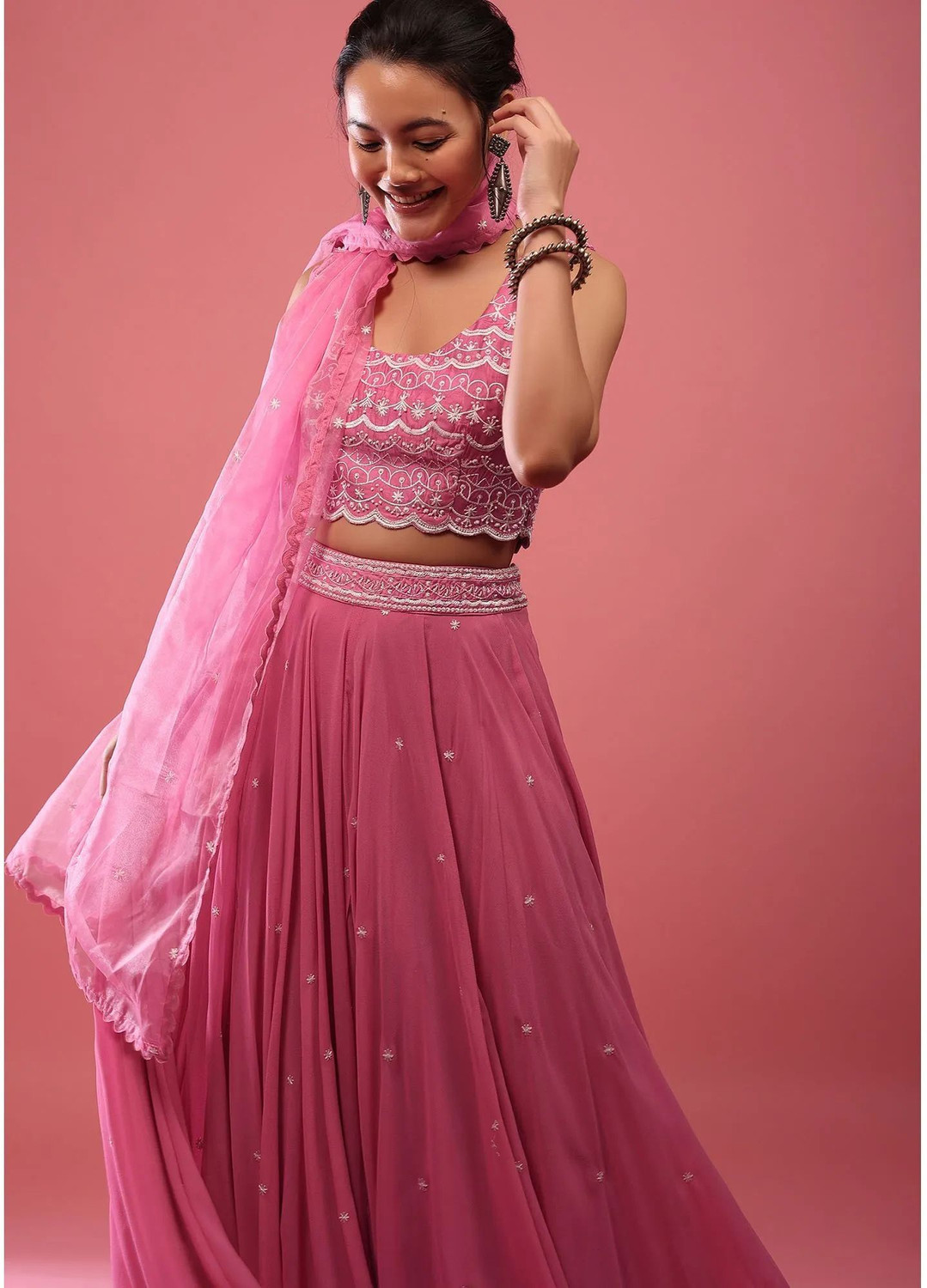 Image of HOUSE OF COMMON Embroidered Semi Stitched Lehenga Choli