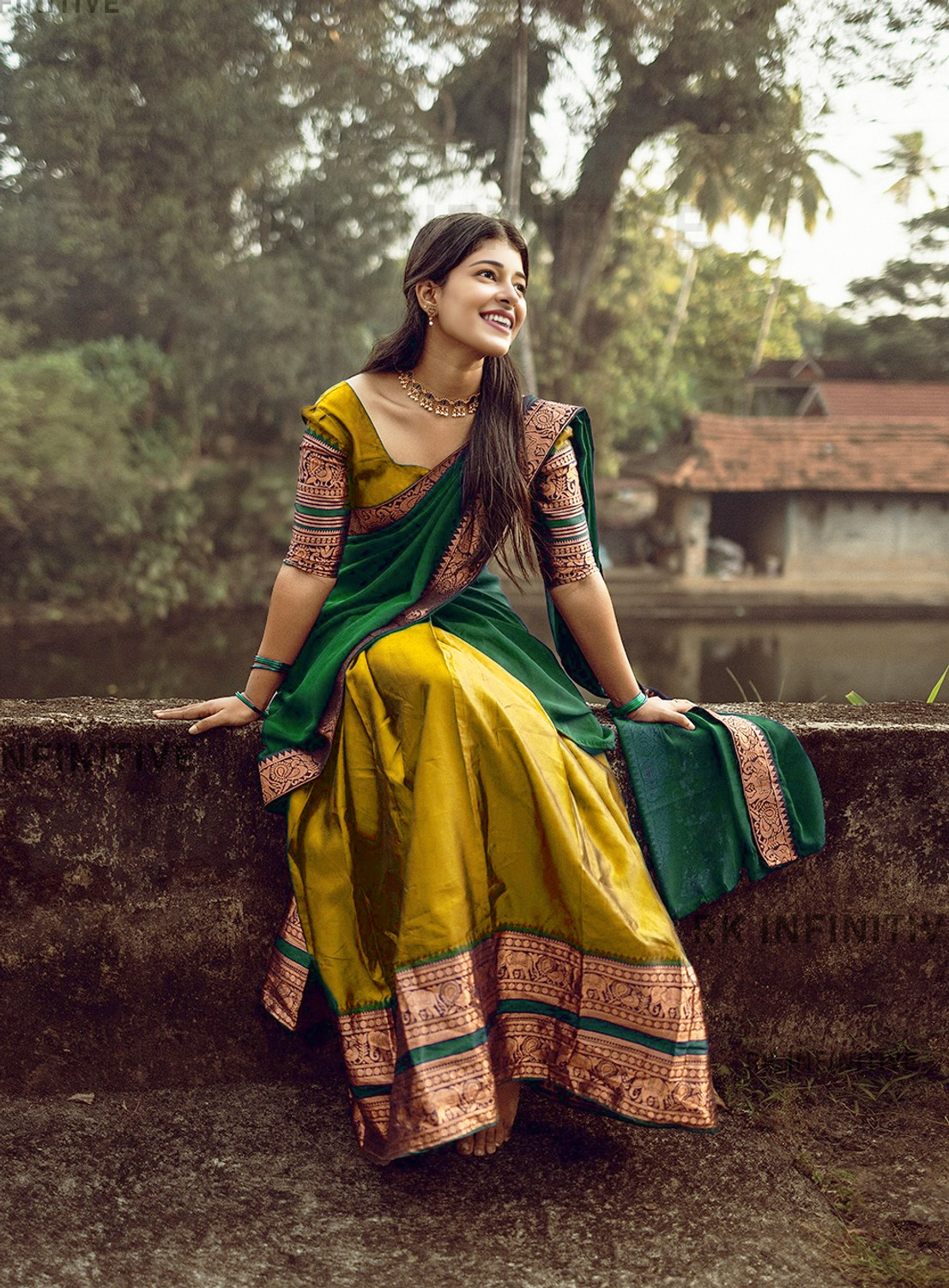 Image of R K INFINITIVE Printed Semi Stitched Lehenga Choli (Yellow, Green)
