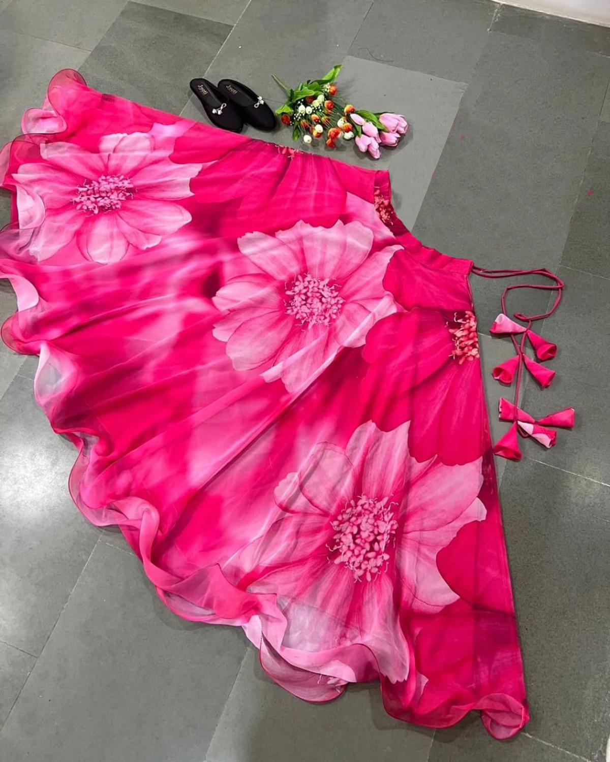 Image of PuriMaa Digital Print Stitched Lehenga & Crop Top