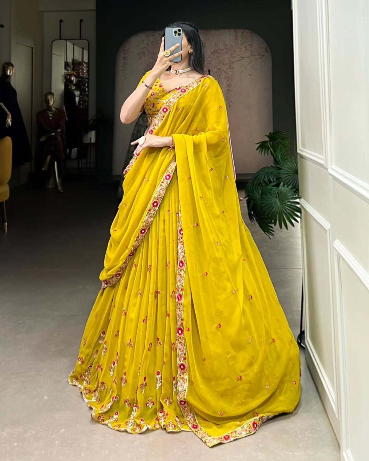 Image of MITRABIZ Embroidered Semi Stitched Lehenga Choli
