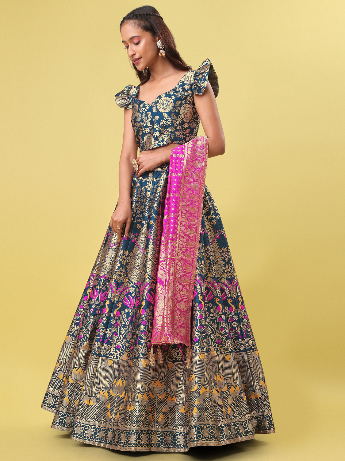 Image of PURVAJA Floral Print Semi Stitched Lehenga Choli