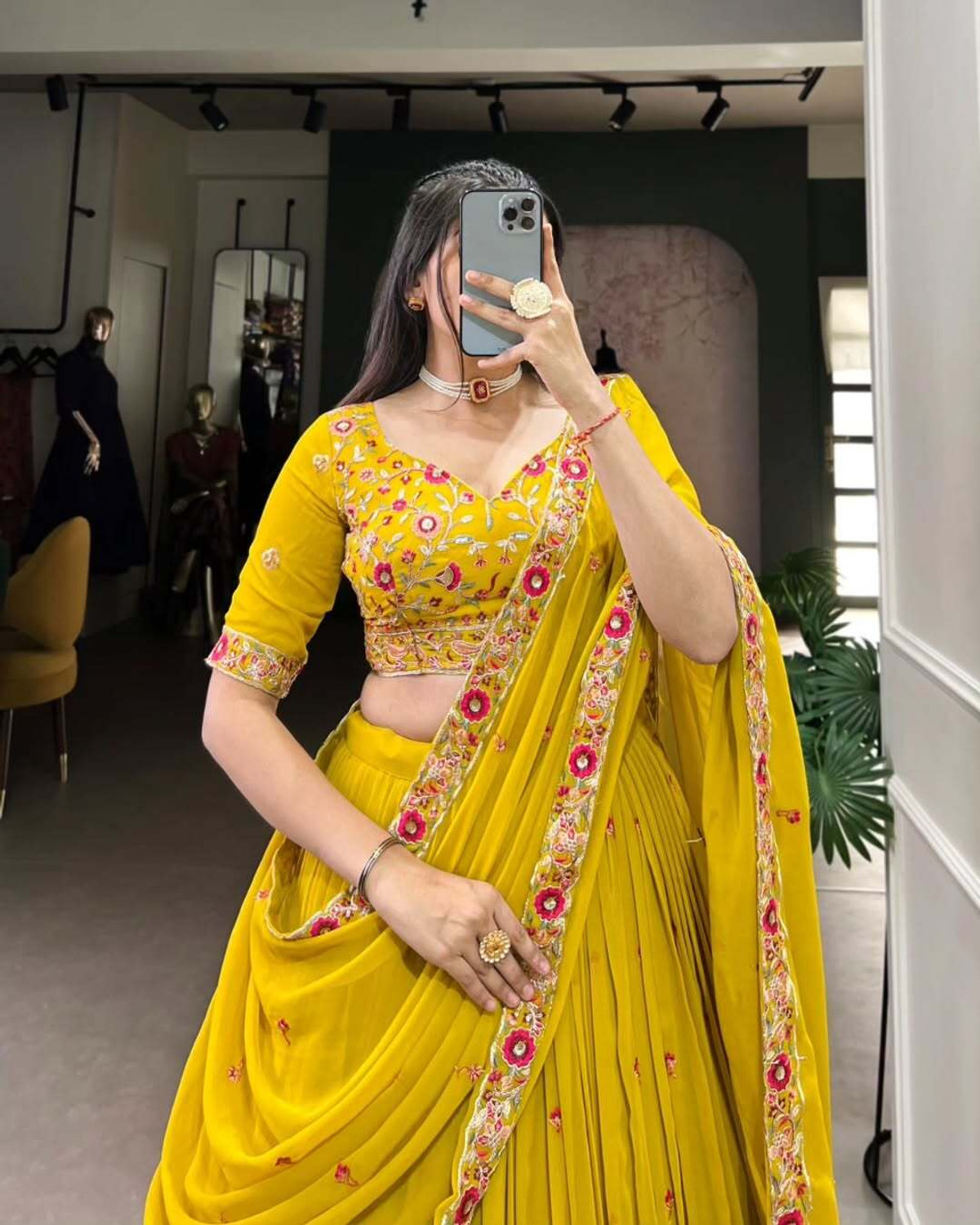 Image of MITRABIZ Embroidered Semi Stitched Lehenga Choli