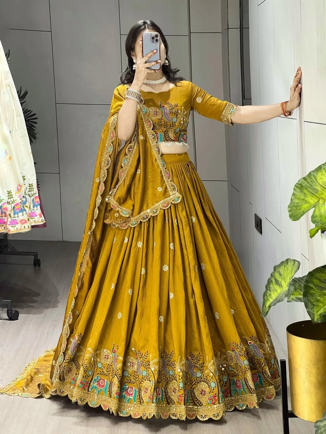 Image of FOOGFAB Embroidered, Embellished Semi Stitched Lehenga Choli